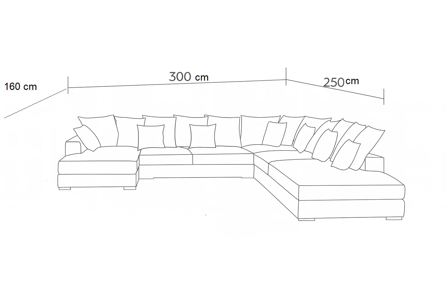 Sofa L Shape - Beech Wood - Linen Fabric - Grey - 300x250x160 cm - Cataloug