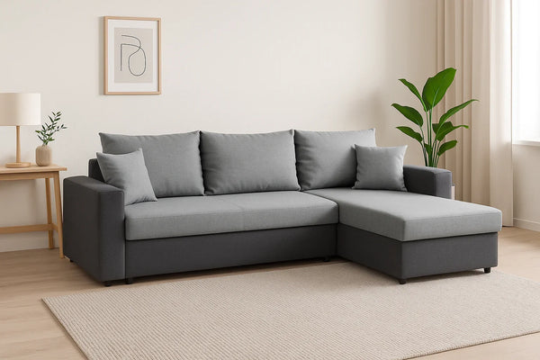 Sofa Bed - Beech Wood - Linen Fabric - Grey - 280x160x85 cm - Cataloug