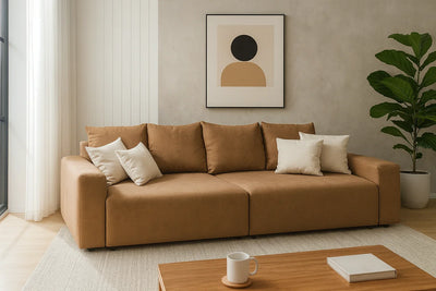 Sofa - Beech Wood - Linen Fabric - Brown - 220x90 cm - Cataloug