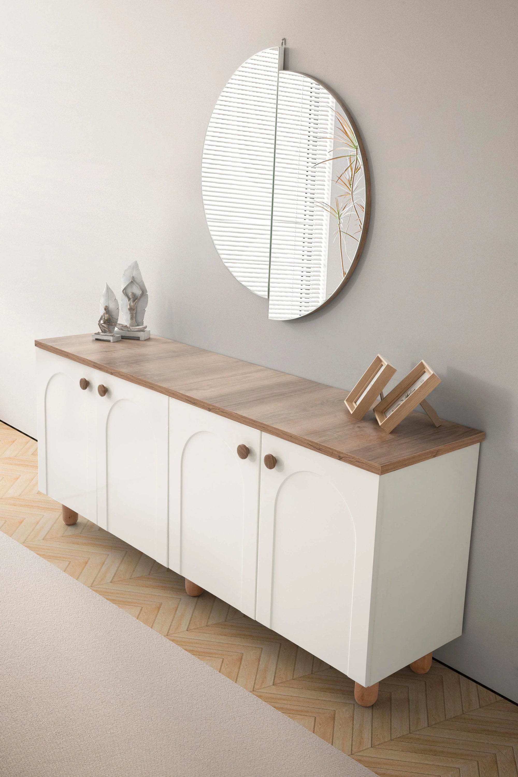 Buffet - MDF Wood - White & Brown - 160x45x75 cm - Cataloug
