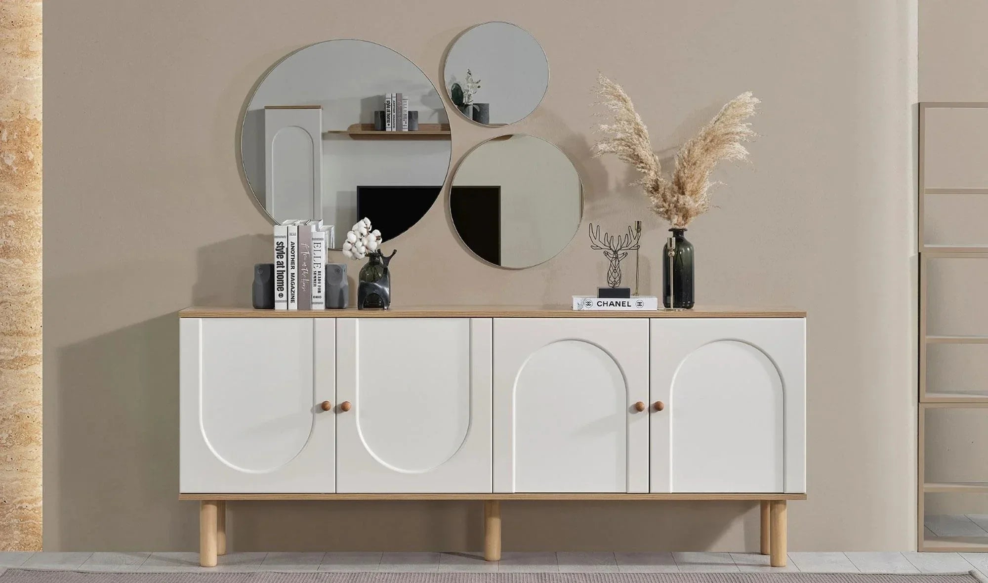 Buffet - MDF Wood - White & Beige - 160x40x80 cm - Cataloug