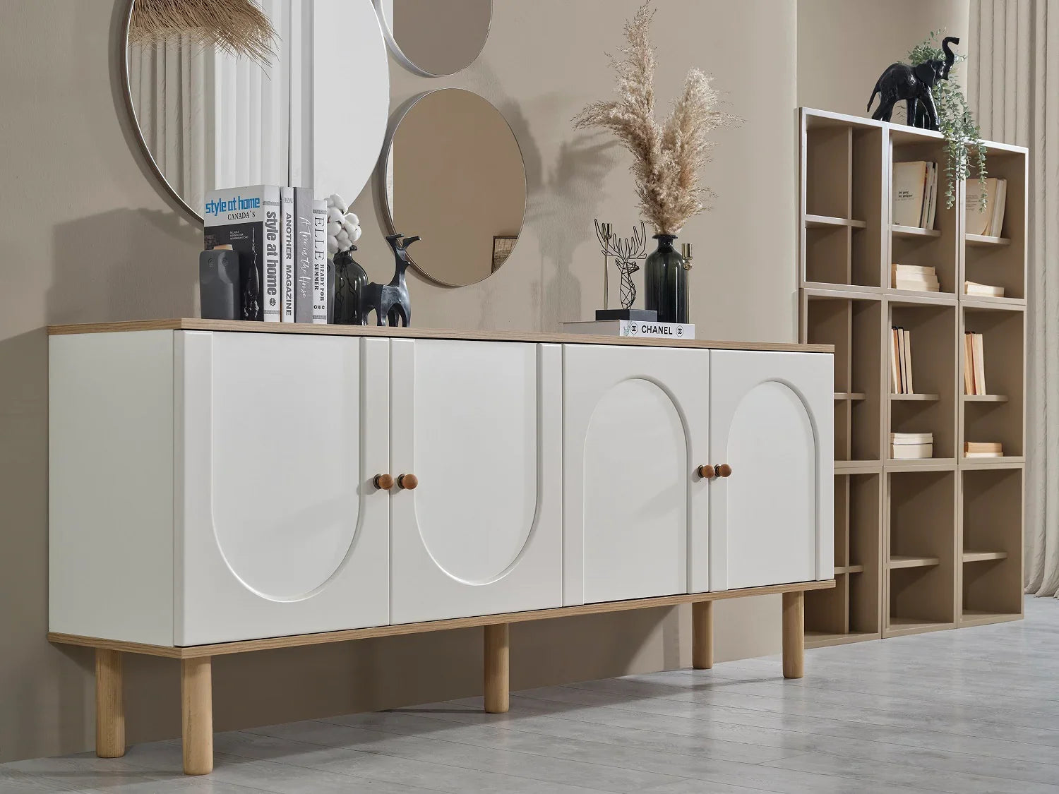 Buffet - MDF Wood - White & Beige - 160x40x80 cm - Cataloug