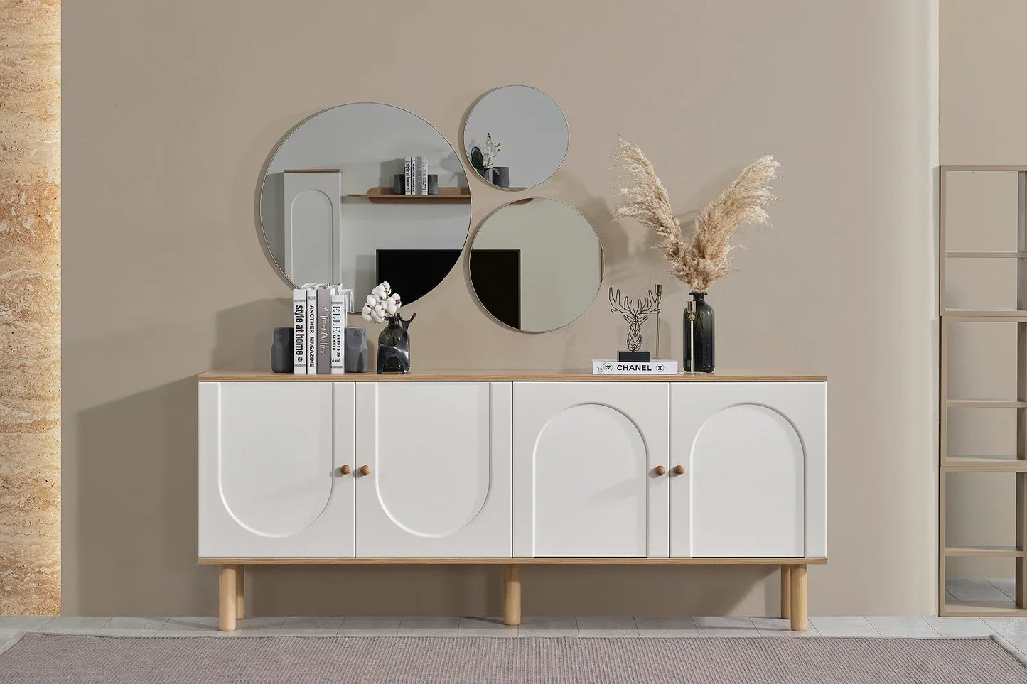 Buffet - MDF Wood - White & Beige - 160x40x80 cm