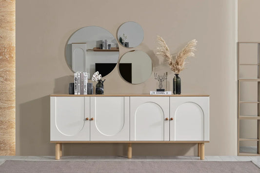 Buffet - MDF Wood - White & Beige - 160x40x80 cm