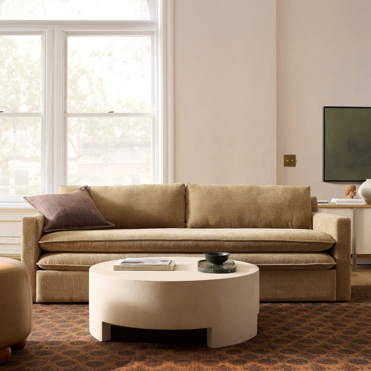 Sofa Bed - Natural Wood - Multi Fabrics - Beige - 220 x 90 x 85 cm