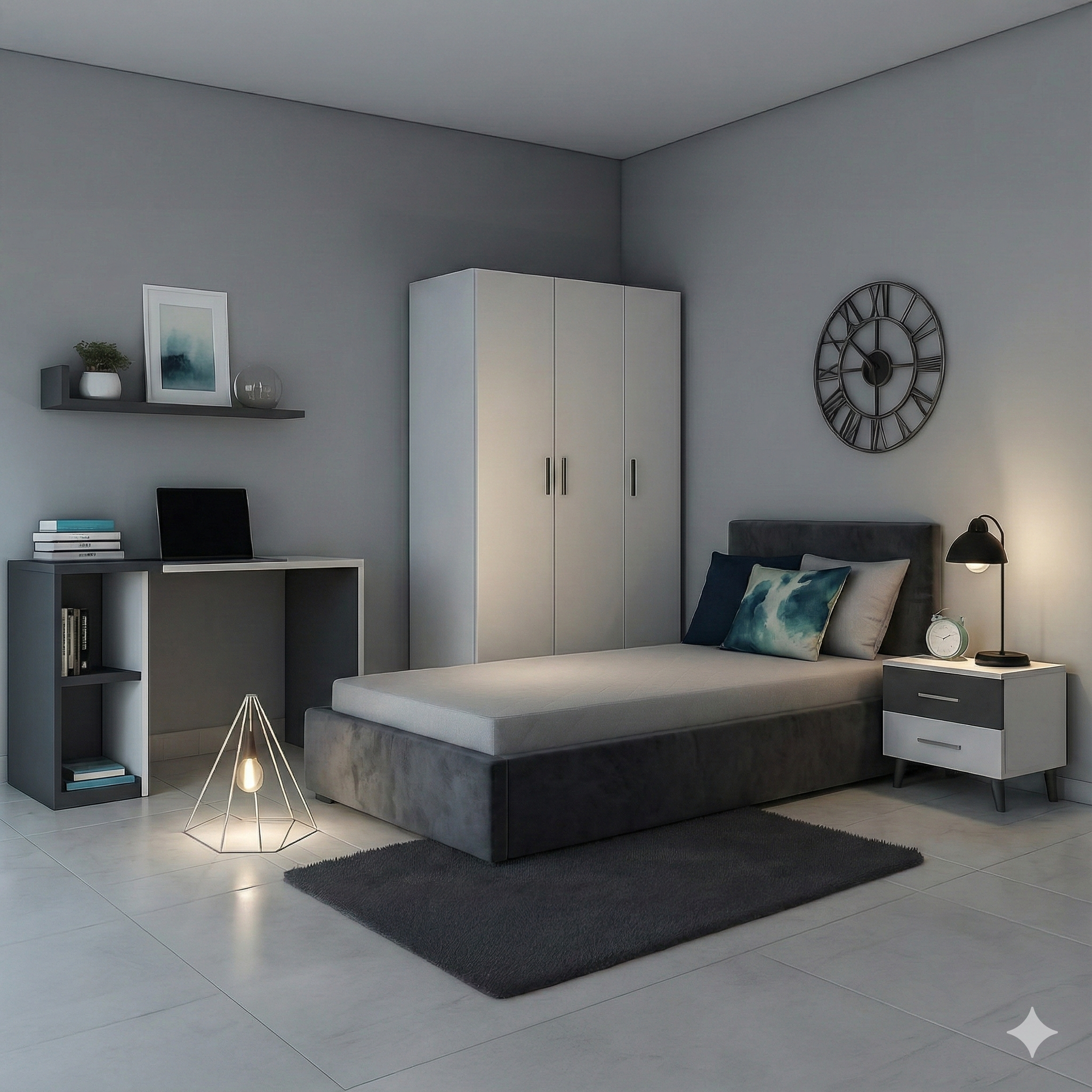 Full Bedroom - MDF Wood - White & Grey