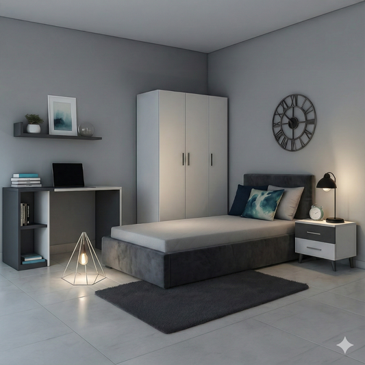 Full Bedroom - MDF Wood - White & Grey