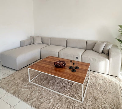 Sofa - L Shape - Beige - Natural Wood  - 400 x180x 90 cm