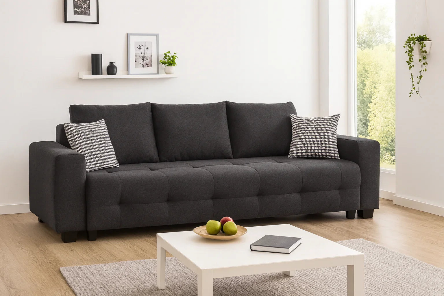 Sofa - Beech Wood - Linen Fabric - Grey - 230x90 cm - Cataloug