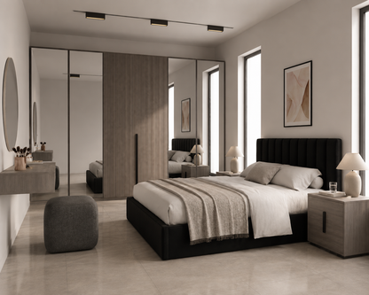 Full Bedroom  - MDF Wood - Gray - Reflective Glass
