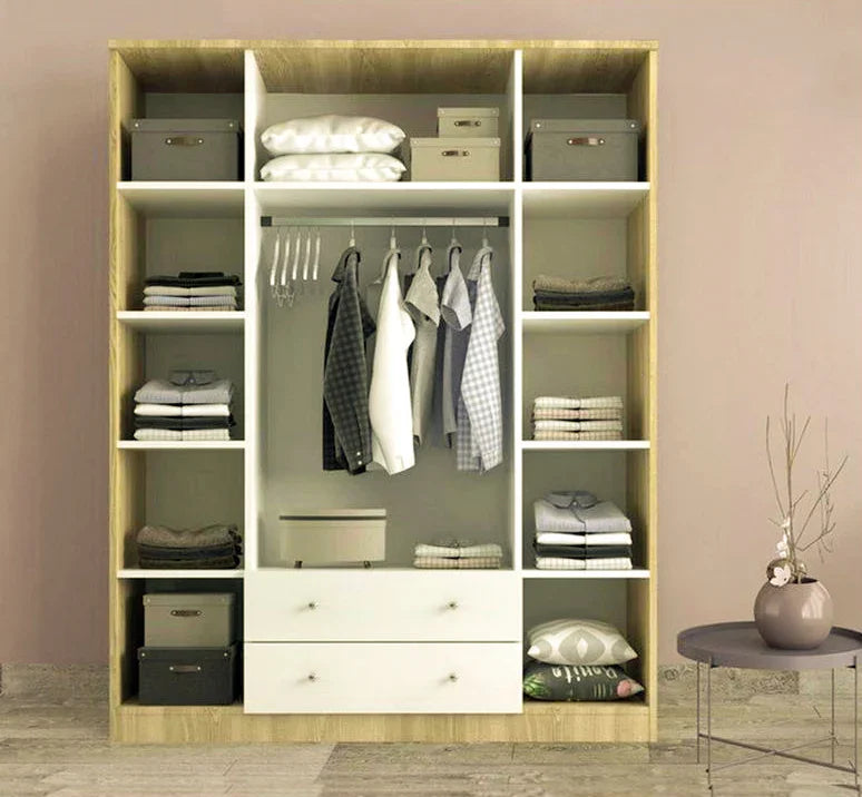 Wardrobe - MDF Wood - Beige & White - 160x50x185 cm - Cataloug