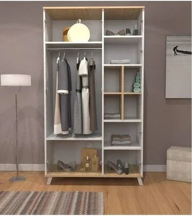 Wardrobe - MDF Wood - White & Beige - 140x50x185 cm - Cataloug