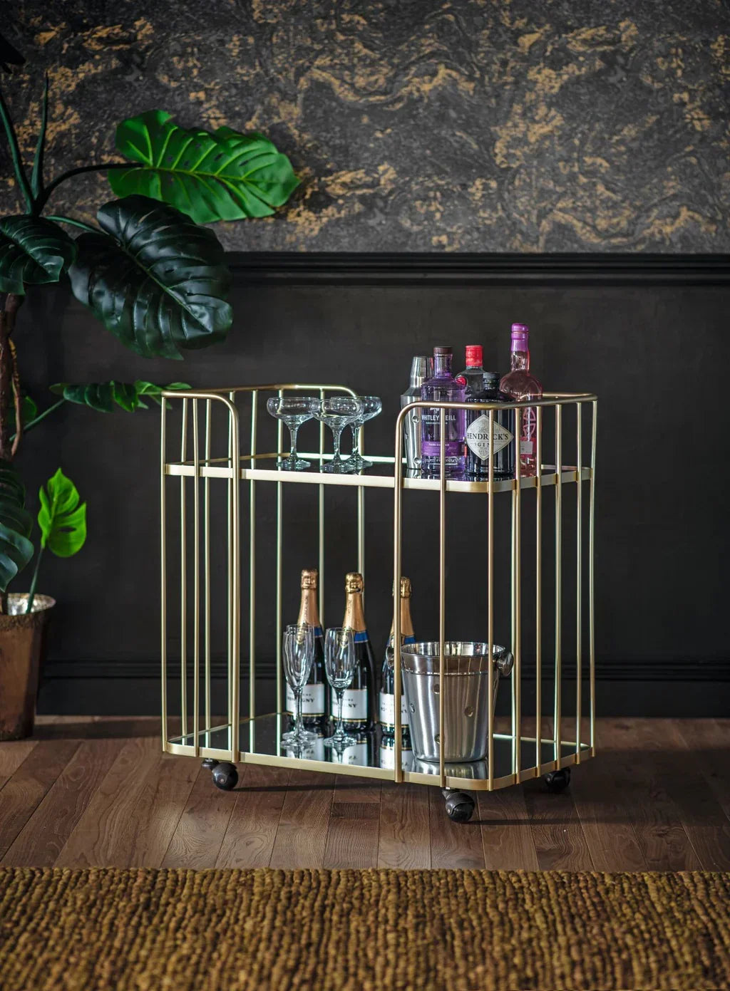 Serving Table - Steel - Glass - Gold - 80x40x80 cm