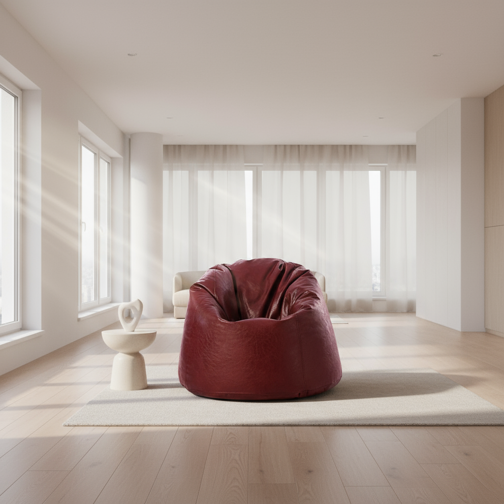 كرسي بين باج جلدي كبير - جلد فاخر - بيج - 95×70 سم