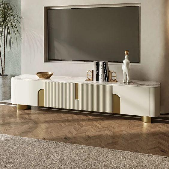 TV Unit - MDF Wood - White - 160x30x40 cm - Cataloug