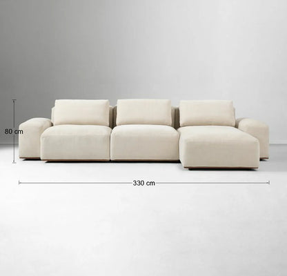 Sofa L Shape - Natural Wood - Linen - Beige - 330 x 173 x 100 x 80 cm