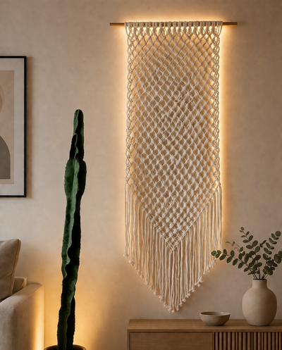  مكرمية - خشب وخيوط قطنية - ؤف وايت - 90×40 سم