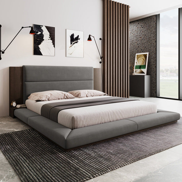 Bed - MDF - Velvet - Gray - Multi Size
