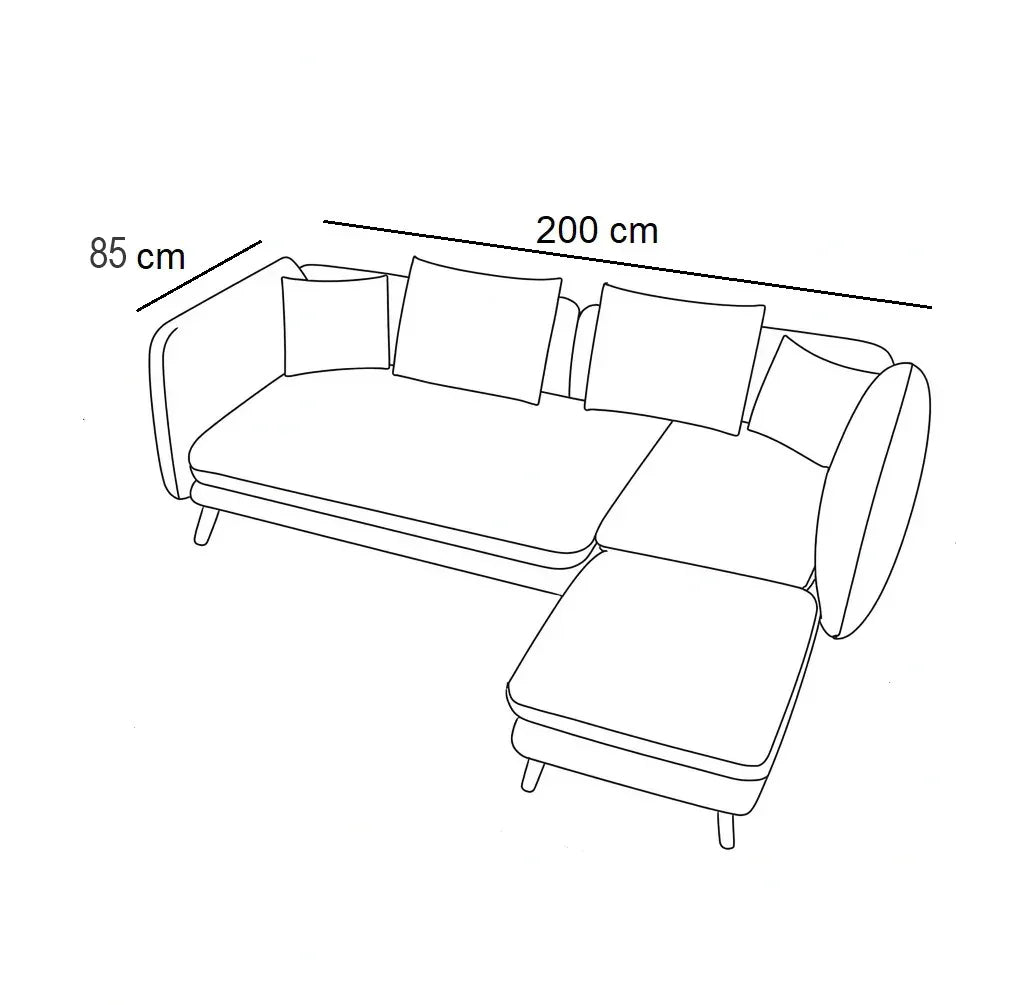 Sofa & Pouf - Beech Wood - Linen Fabric - Blue - 200x85 cm 60x60 cm - Cataloug
