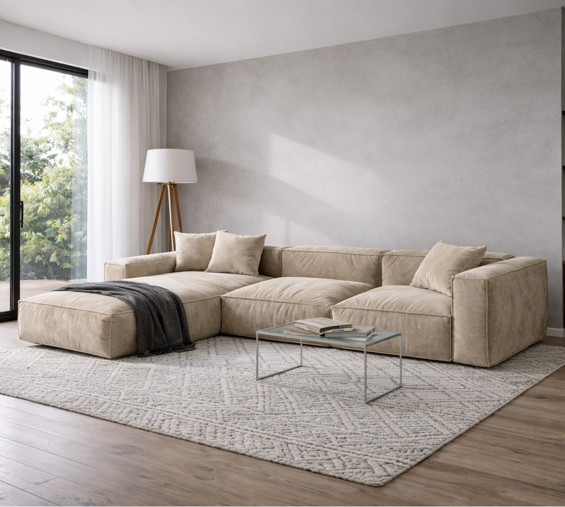 Sofa - L Shape  - Natural Wood - Multi Color - 290x170x90 cm