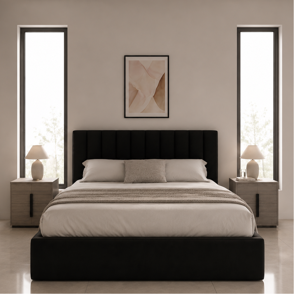 Full Bedroom  - MDF Wood - Gray - Reflective Glass