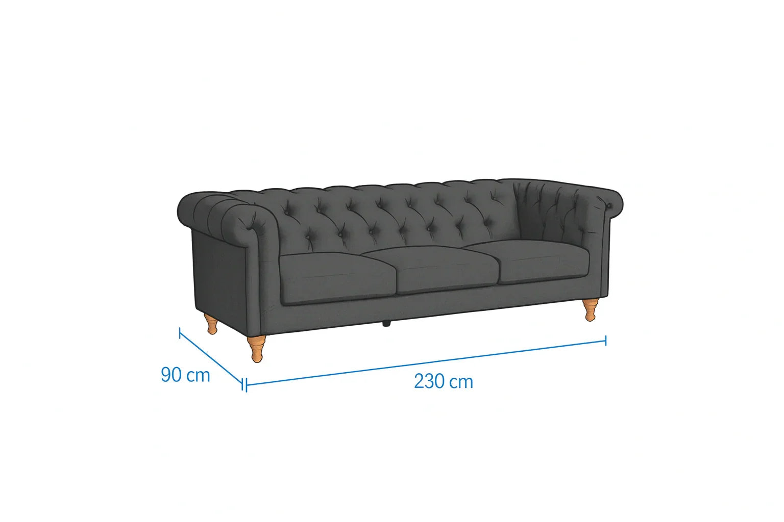 3 Seat Sofa - Beech Wood - Linen Fabric - Grey - 230x90 cm - Cataloug