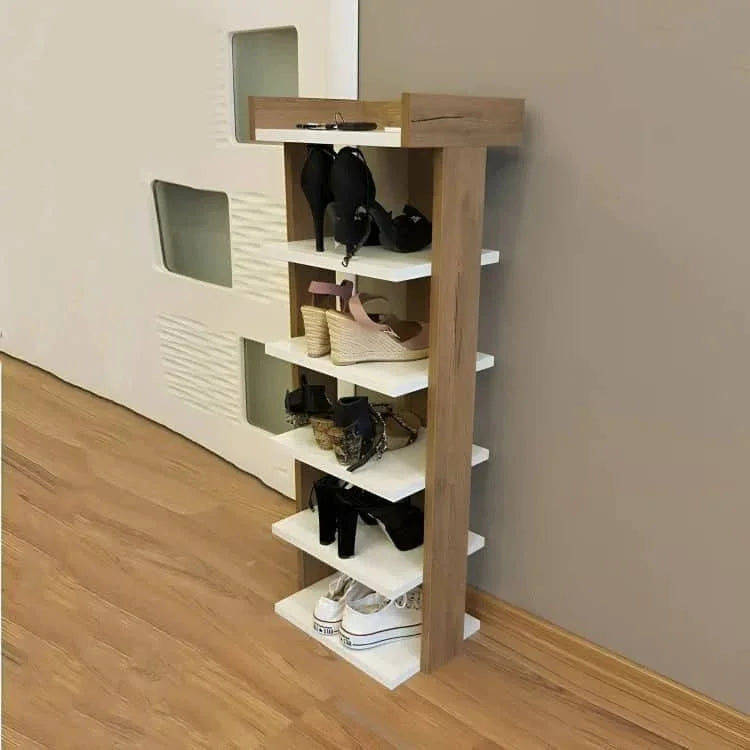Shoe rack - MDF Wood - White & Beige - 30x40x100 cm