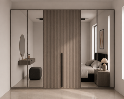 Full Bedroom  - MDF Wood - Gray - Reflective Glass
