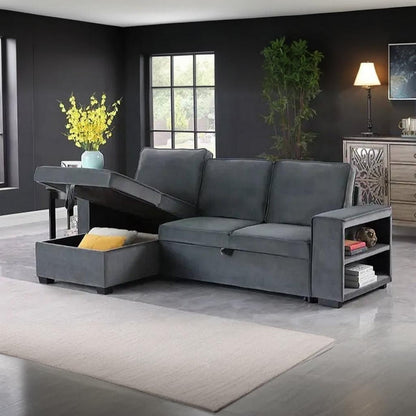 Sofa Bed - Natural Wood - Grey - 280x70x150cm