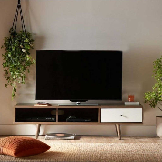 Tv unit - MDF and Beech legs - Brown - 140x40x40 cm