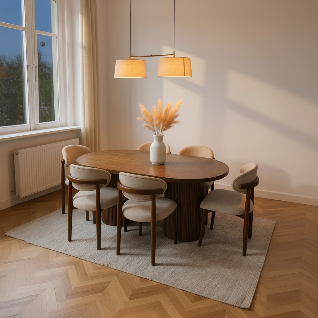 ترابيزة سفرة - 6 كراسي - خشب MDF وخشب زان - 160x80x80 سم