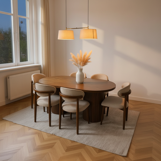 Dining Table - 6 Chairs - MDF wood and Beech Wood - 160x80x80 cm