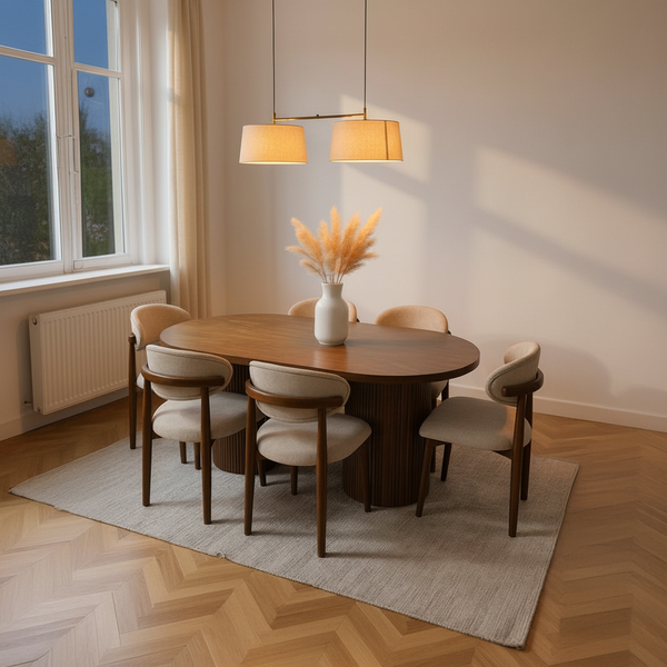 ترابيزة سفرة - 6 كراسي - خشب MDF وخشب زان - 160x80x80 سم