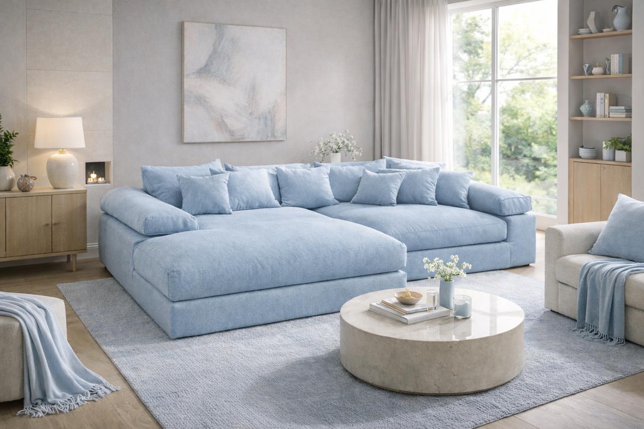 Sofa - Natural Wood - Velvet Fabric - Multi Color - 200x170x85 cm