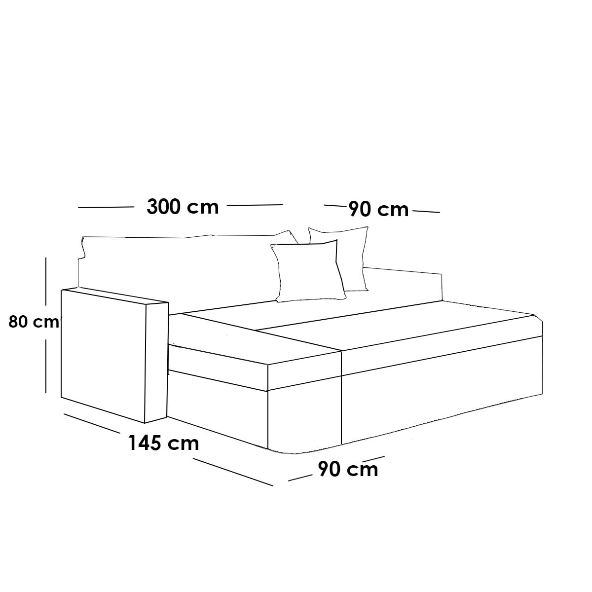 Sofa Bed - Natural Wood - Off White - 300x90x150 cm