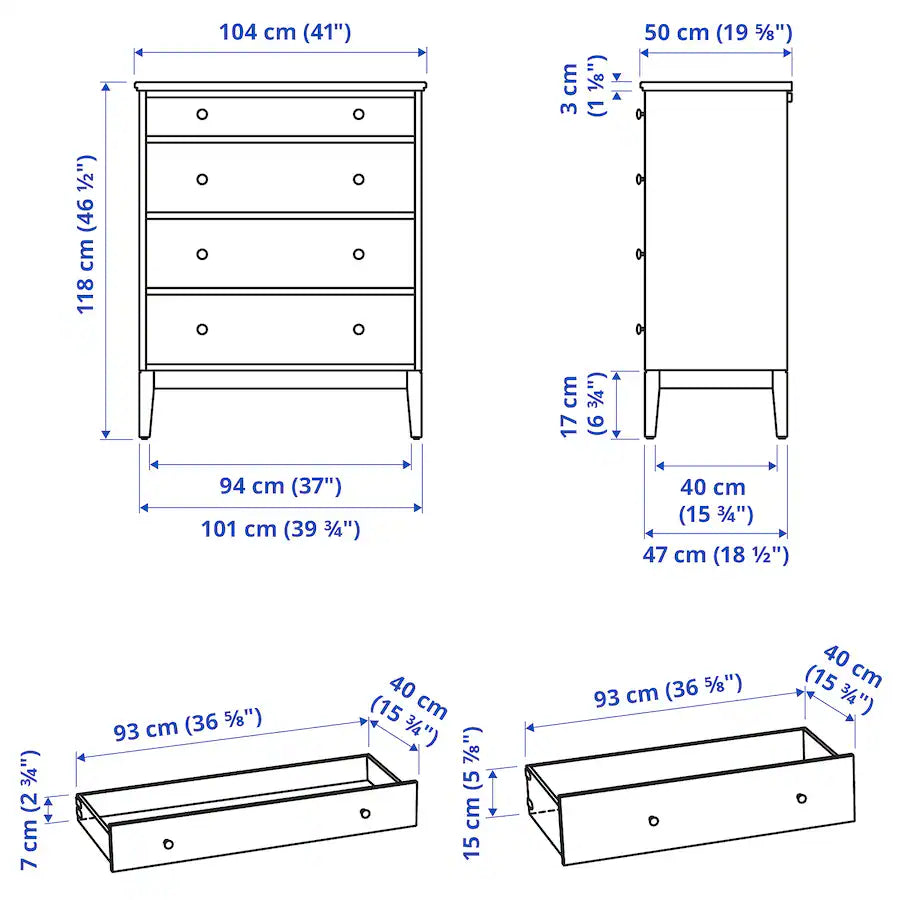 Drawer Unit - MDF Wood - White- 89×118×50 cm