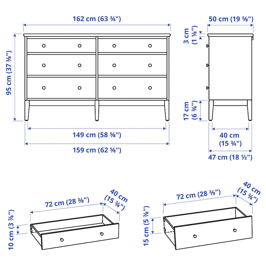 Drawer Unit - MDF Wood - White - 162×95×50 cm