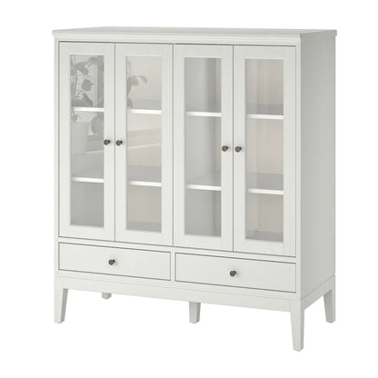 Cabinet  - MDF Wood & Glass- White - 121x50x135 cm
