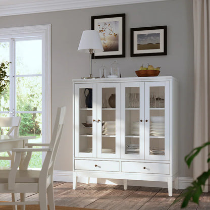Cabinet  - MDF Wood & Glass- White - 121x50x135 cm
