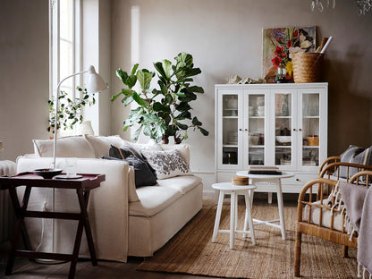 Cabinet  - MDF Wood & Glass- White - 121x50x135 cm