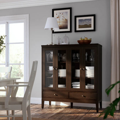 Cabinet  - MDF Wood & Glass- Brown - 121x50x135 cm
