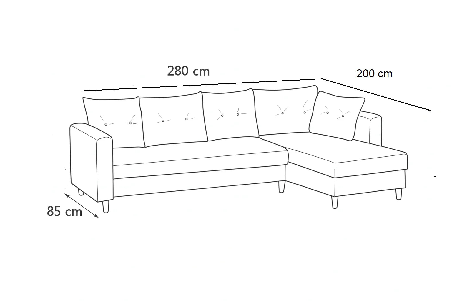 Sofa L Shape - Beech Wood - Suede Fabric - Blue - 280x200x85 cm - Cataloug