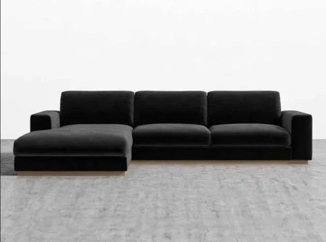 Sofa L Shape - Beech Wood - Velvet Fabric - Black - 280x180 cm - Cataloug