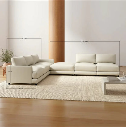 Sofa L Shape - Natural Wood - Linen - Beige - 240 x 220 x 90 x 80 cm