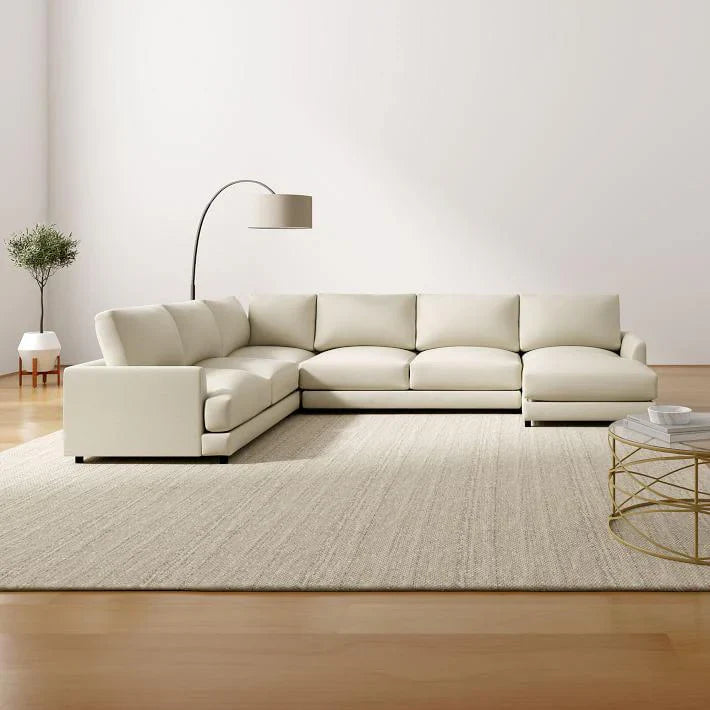 Sofa U Shape - Natural Wood - Linen - Beige - 320 x 240 x 160 x 90 x 80 cm
