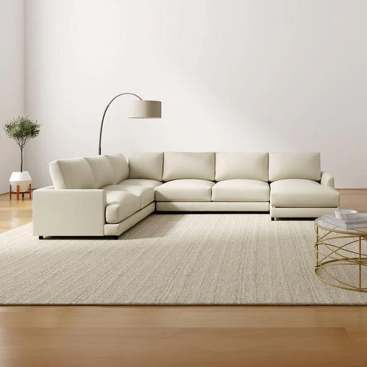 Sofa U Shape - Natural Wood - Linen - Beige - 320 x 240 x 160 x 90 x 80 cm