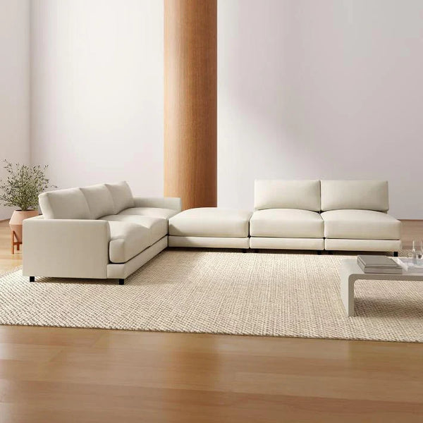 Sofa L Shape - Natural Wood - Linen - Beige - 240 x 220 x 90 x 80 cm