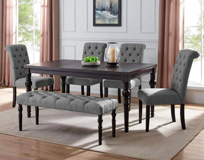 طاولة طعام - 4 كراسي و بانكت - خشب MDF وخشب زان - بني ورمادي - 160 × 80 × 80 سم