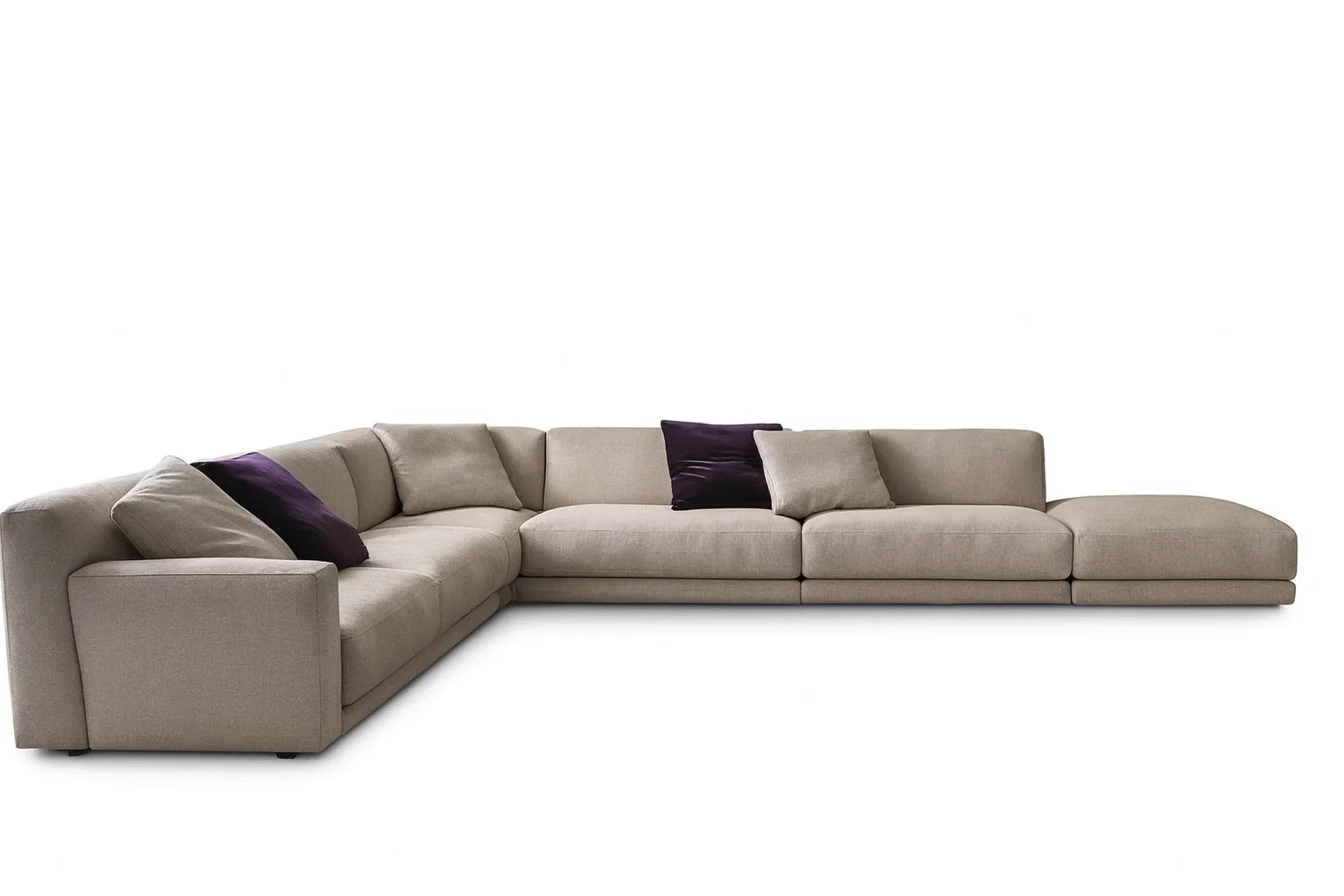 Sofa L Shape - Beech Wood - Linen Fabric - Beige - 350x250x90x75 cm - Cataloug