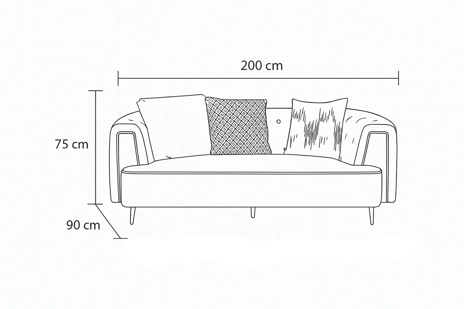 Sofa - Beech Wood - Velvet Fabric - Beige - 200x90x75 cm - Cataloug